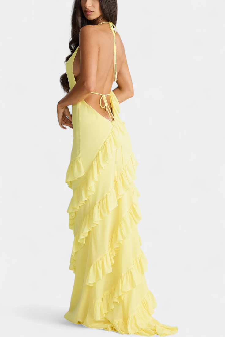 Padeline Vestido Maxi con Volantes y Espalda Abierta