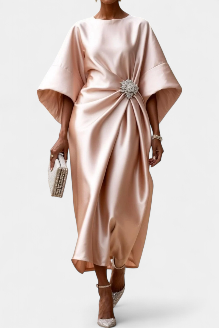 Ubelia Vestido Largo de Satén con Brillo Luxe