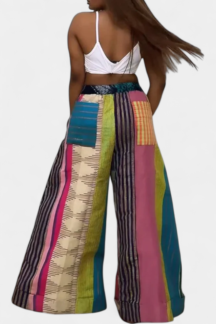 Claudine Pantalones Casual de Pierna Ancha con Estampado a Rayas