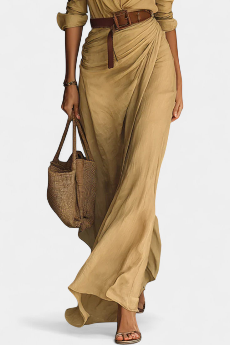 Souline Vestido Maxi con Solapa y Manga Larga