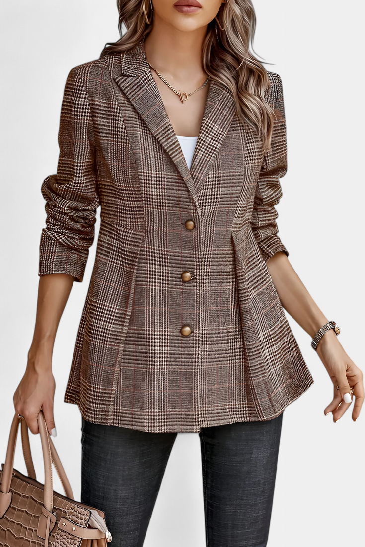 Calico Chaqueta Peplum a Cuadros con Solapa de Muesca
