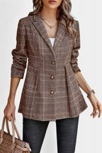 Calico Chaqueta Peplum a Cuadros con Solapa de Muesca