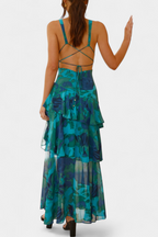 Domenica Vestido de Gasa con Escote en V y Capas Fluidas