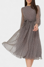 Cymene Vestido Midi de Lunares con Mangas Abullonadas