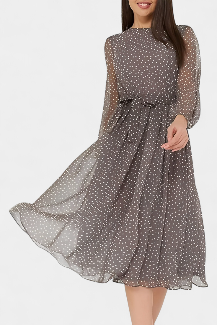Cymene Vestido Midi de Lunares con Mangas Abullonadas