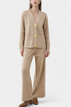 Aireen Conjunto de Punto con Cárdigan y Pantalón de Pierna Ancha
