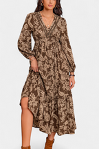 Lunetta Vestido Maxi Bohemio con Estampado Floral y Mangas Farol