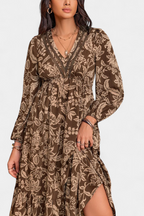 Lunetta Vestido Maxi Bohemio con Estampado Floral y Mangas Farol