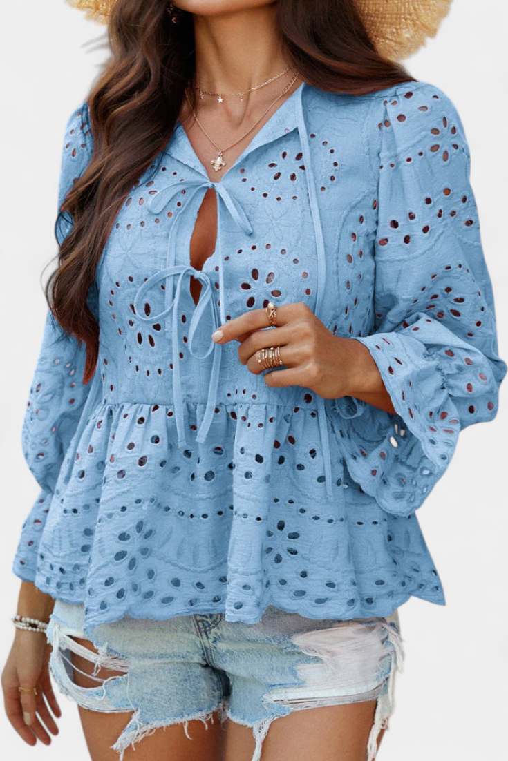 Kayden Blusa Bohemia de Encaje con Corte Fluido