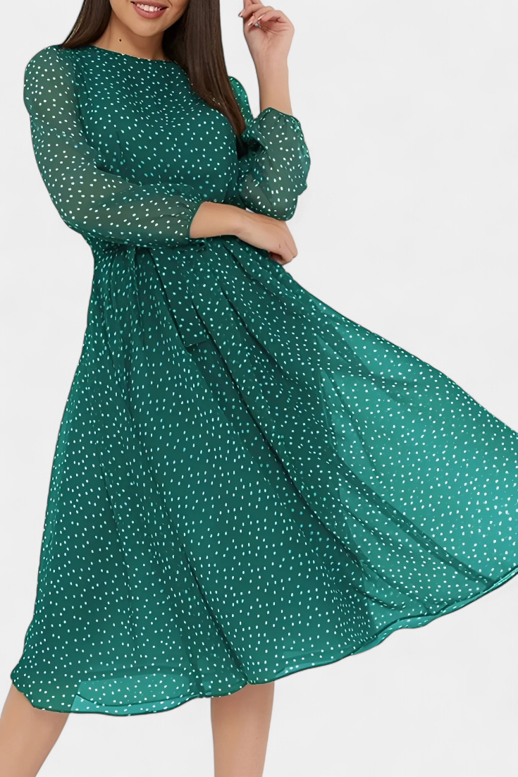 Cymene Vestido Midi de Lunares con Mangas Abullonadas