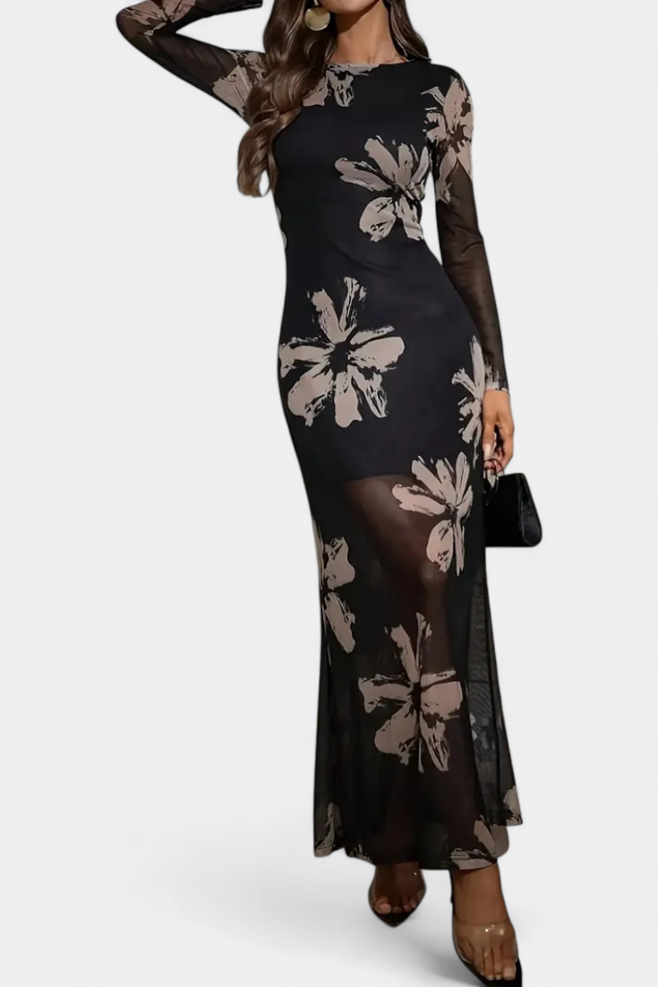 Aldona Vestido Elegante de Tobillo con Estampado Floral