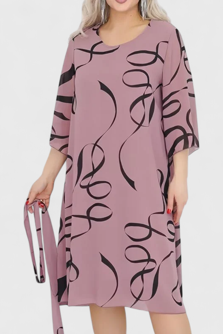 Ame Vestido Midi Estampado con Cinturón y Corte Versátil