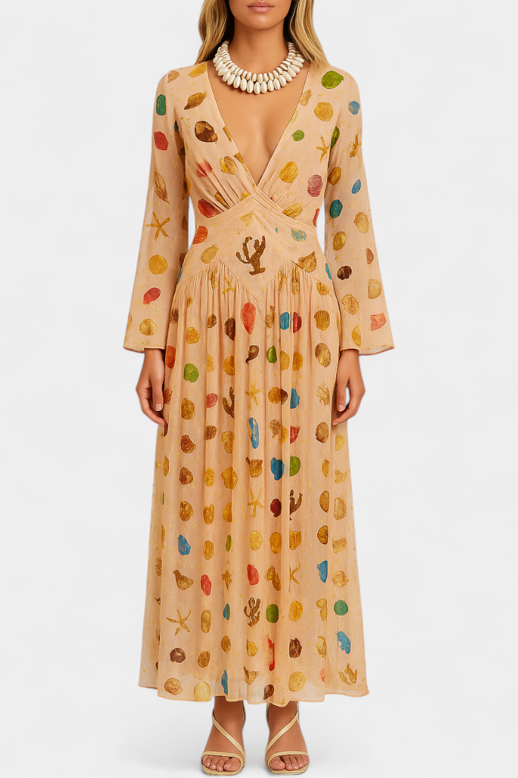 Alvie Vestido Estilo Hada con Estampado de Conchas Marinas