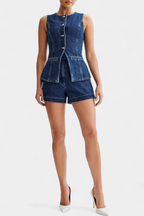 Raya Conjunto Denim sin Mangas y Shorts de Talle Alto