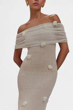 Barbara Vestido Maxi de Punto Off-Shoulder