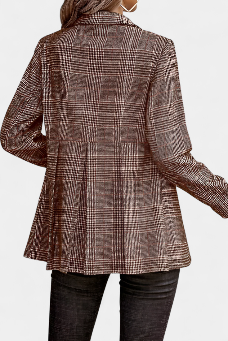 Calico Chaqueta Peplum a Cuadros con Solapa de Muesca