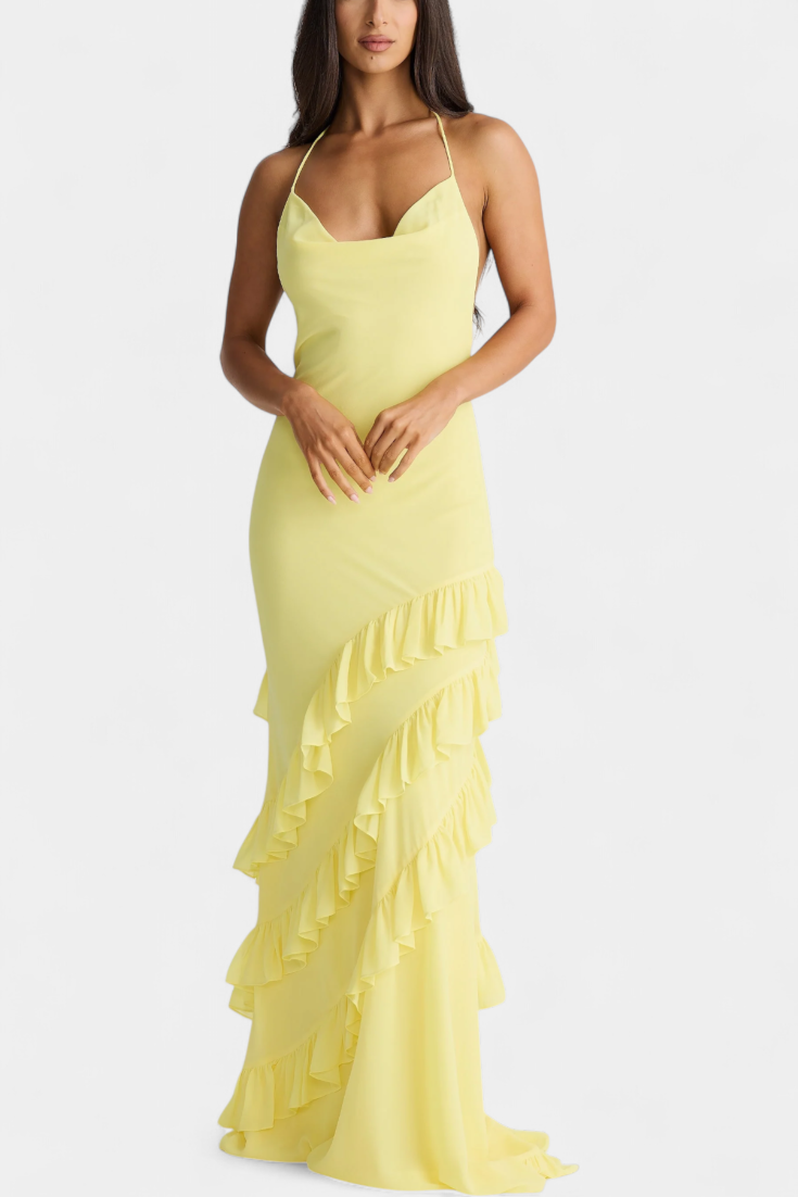 Padeline Vestido Maxi con Volantes y Espalda Abierta