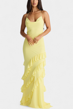 Padeline Vestido Maxi con Volantes y Espalda Abierta