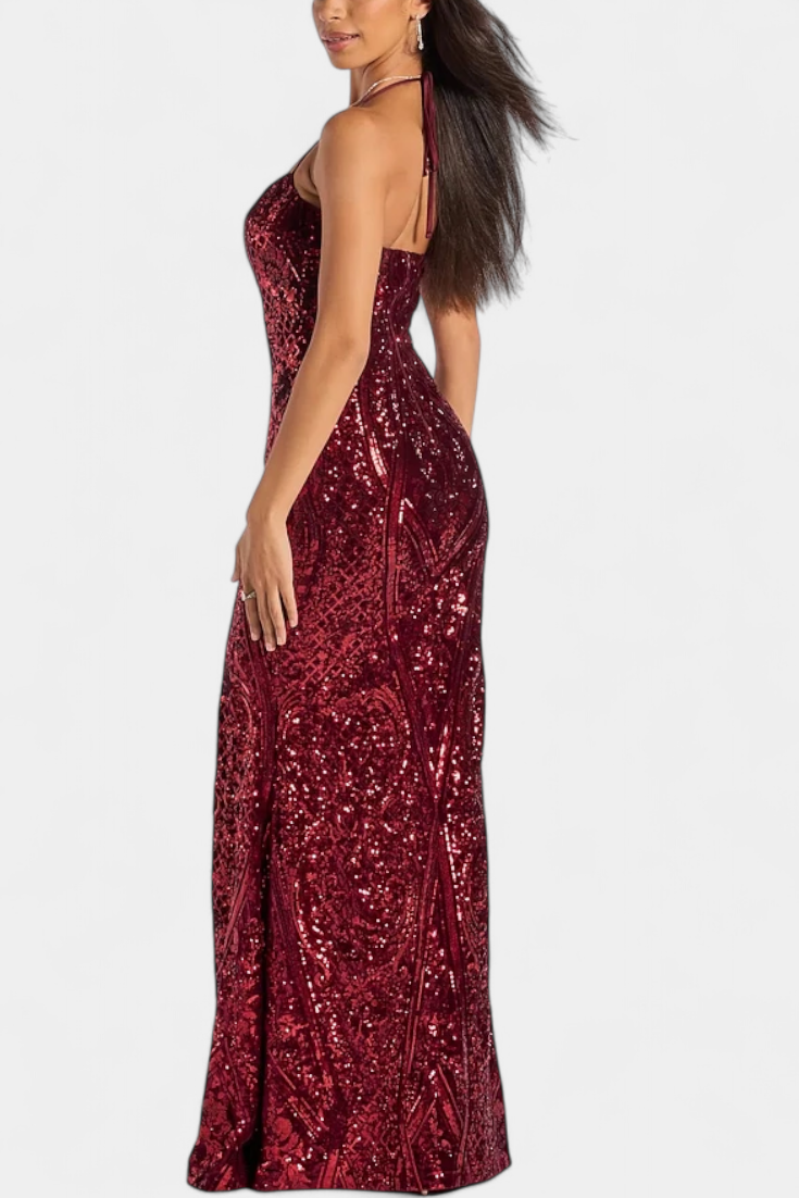 Marleni Vestido Halter con Lentejuelas