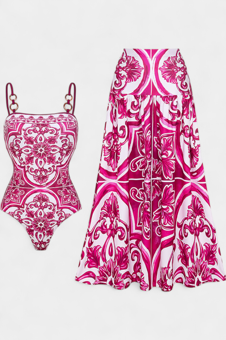 Ahria Conjunto de Baño Estampado con Vestido de Tirantes