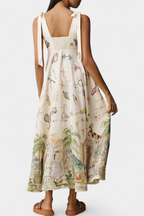 Case Vestido Largo con Cordones y Estampado Floral Fantasía