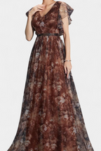Mariana Vestido Largo Aireado de Chifón con Estampado Floral
