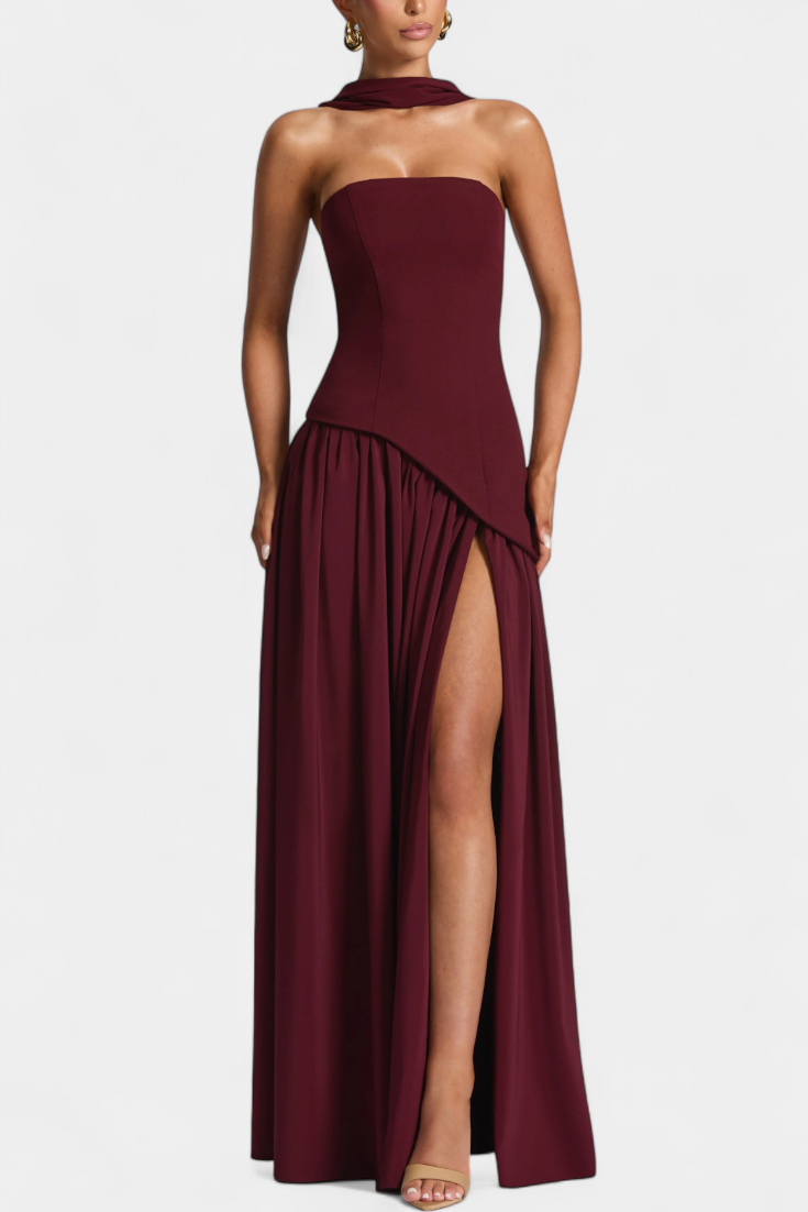 Celaena Vestido Maxi Off Shoulder de Chiffon con Abertura Lateral