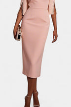 Reece Vestido Midi con Perlas y Cuello Redondo