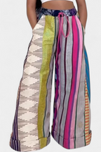 Claudine Pantalones Casual de Pierna Ancha con Estampado a Rayas