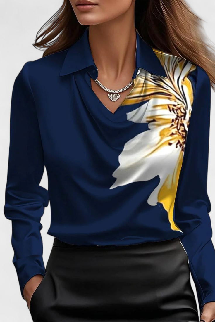 Dilnaz Blusa Satinada con Escote en Cascada