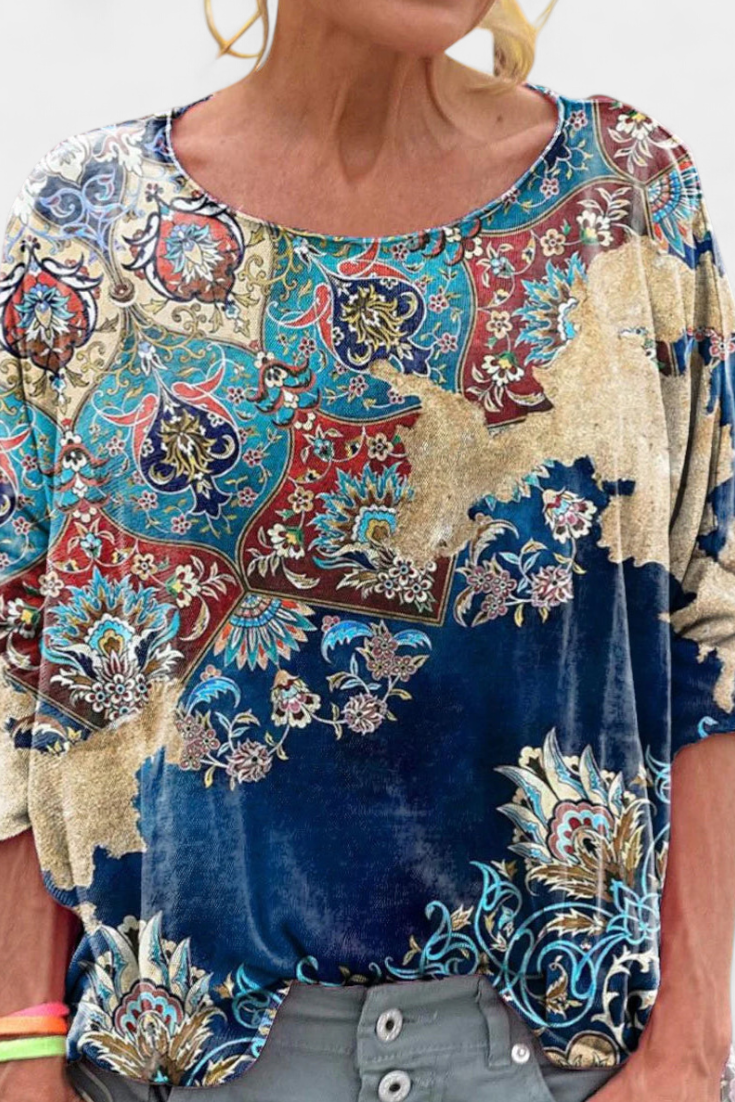 Omari Blusa Holgada de Estampado Bohemio Retro