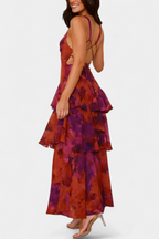 Domenica Vestido de Gasa con Escote en V y Capas Fluidas