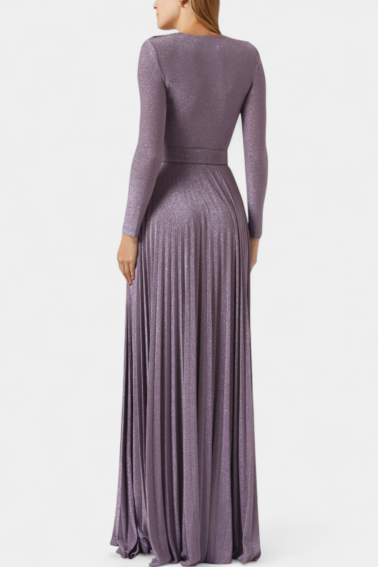 Raisa Vestido Largo Plisado con Escote Profundo