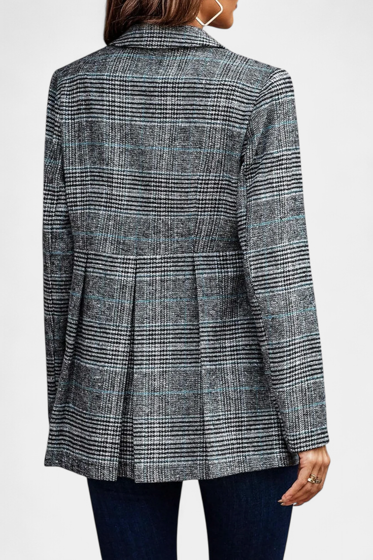 Calico Chaqueta Peplum a Cuadros con Solapa de Muesca