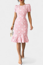 Champel Vestido Midi Bodycon con Mangas Abullonadas