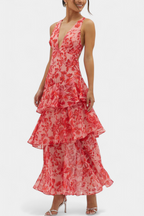 Domenica Vestido de Gasa con Escote en V y Capas Fluidas