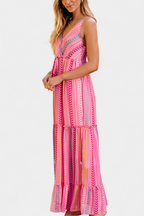 Asunción Vestido Largo Rosa de Rayas Multicolor