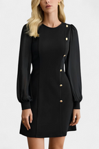 Jacequeline Vestido A-Line con Botones y Cuello Redondo