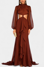 Delanie Vestido Maxi con Cutout y Volantes Dramáticos