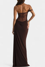 Castanza Vestido Maxi Asimétrico de Encaje con Dobladillo