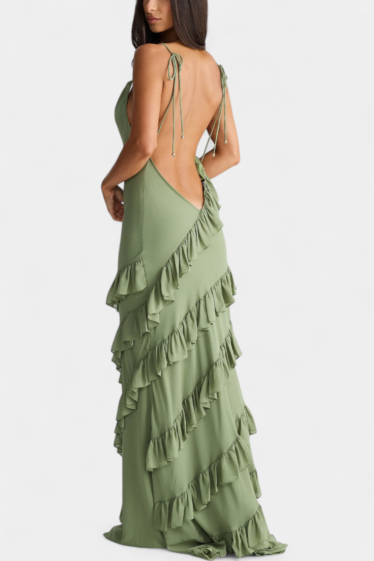 Padeline Vestido Maxi con Volantes y Espalda Abierta