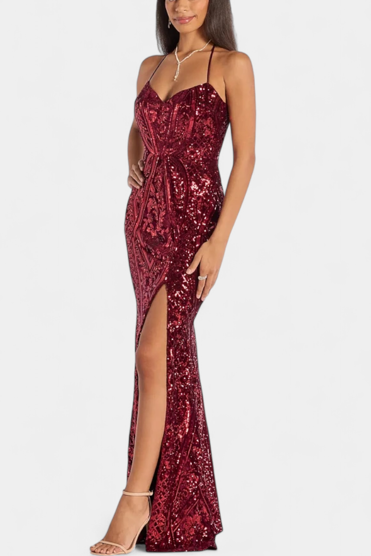 Marleni Vestido Halter con Lentejuelas