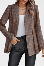 Calico Chaqueta Peplum a Cuadros con Solapa de Muesca