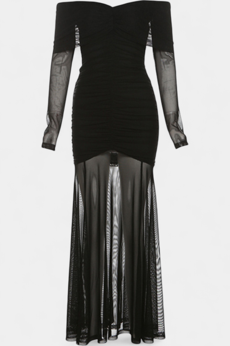 Cornella Vestido Maxi Strapless con Fruncidos Esculturales