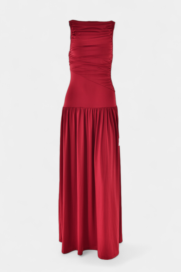 Maddy Vestido Maxi sin Mangas con Drapeado Lateral