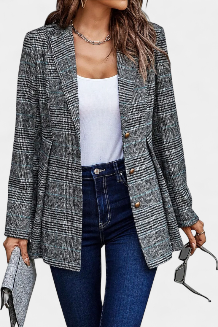 Calico Chaqueta Peplum a Cuadros con Solapa de Muesca