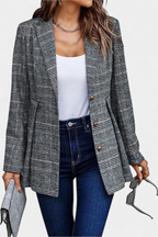 Calico Chaqueta Peplum a Cuadros con Solapa de Muesca