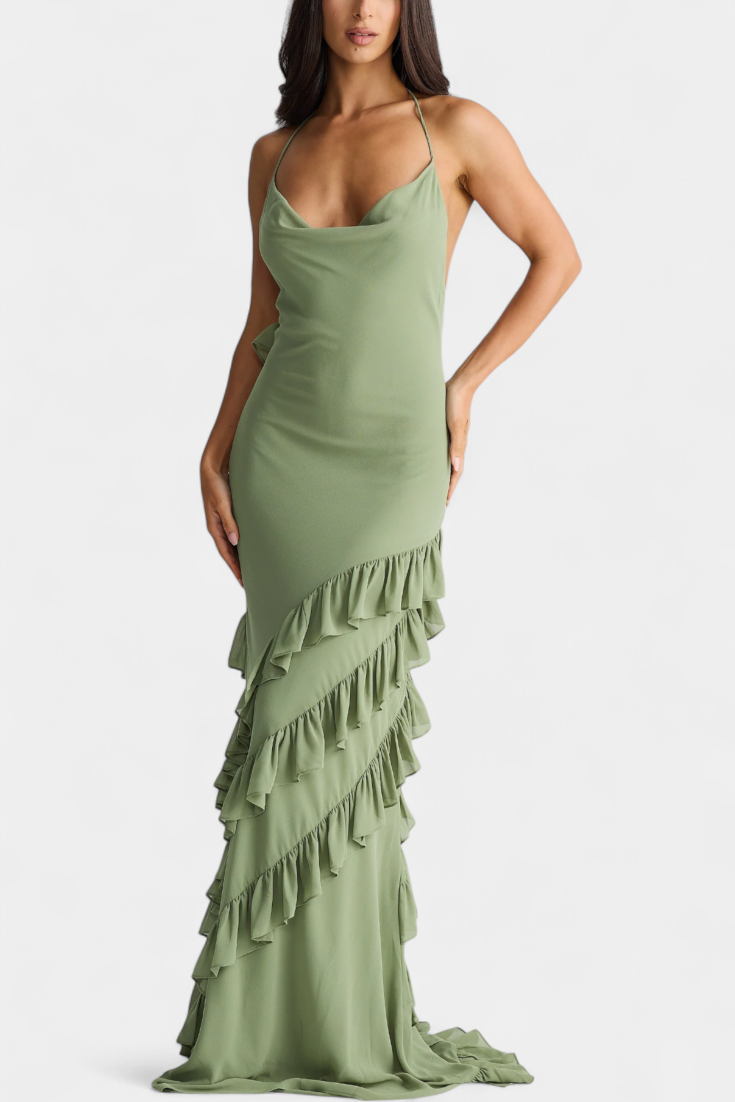 Padeline Vestido Maxi con Volantes y Espalda Abierta
