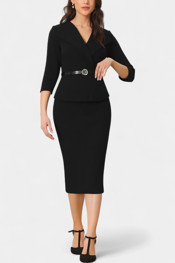 Palamos Vestido Midi Ajustado con Cinturón