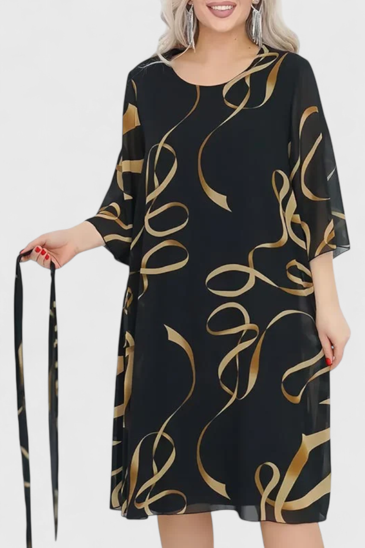 Ame Vestido Midi Estampado con Cinturón y Corte Versátil